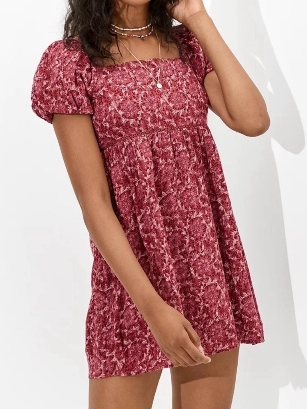 American Eagle Cottagecore Boho Puff-Sleeve Babydoll Mini Dress Size Small